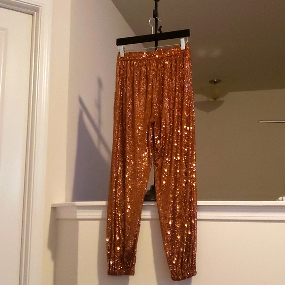 Free People Morelia Sequin Jogger Pants in Bronze - Picture 4 of 7